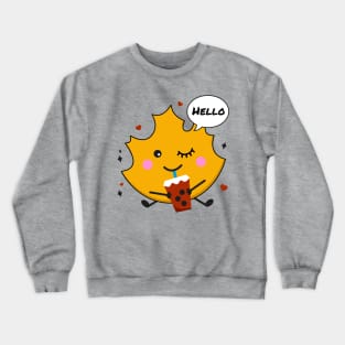 Cute autumn leaf drinking bubble milk tea Crewneck Sweatshirt